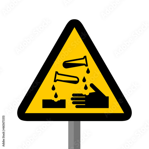 produit chimique mains triangle jaune panneau signalisation danger