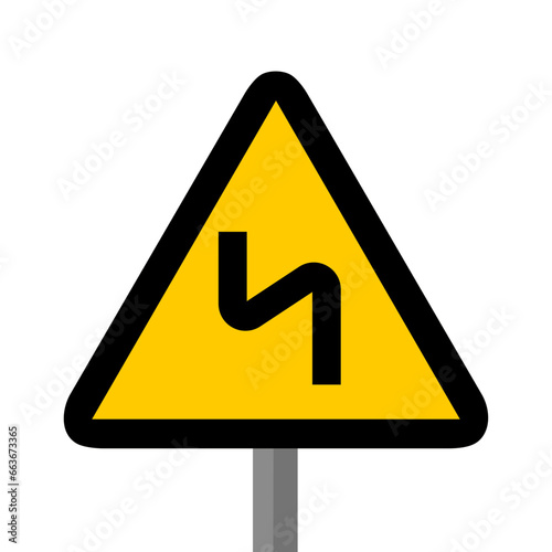 route sinueuse gauche triangle jaune panneau signalisation danger