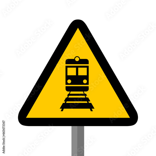 train tram chemin de fer triangle jaune panneau signalisation danger