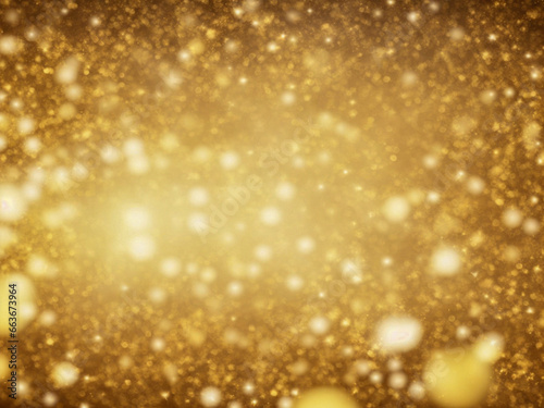 Falling golden glitter dust shiny sparkle, bokeh, abstract background. Generative AI.