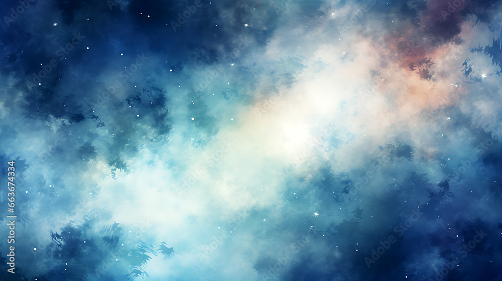 A snow scene with blue clouds on it, light beige and azure, dark turquoise and white background.