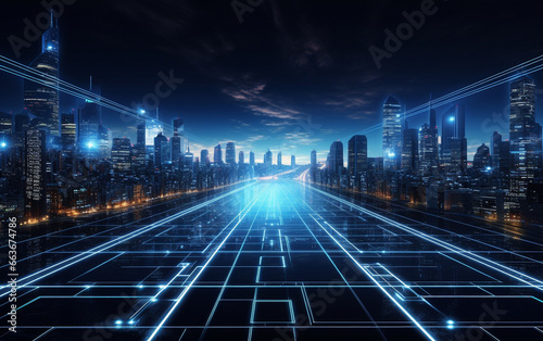 Futuristic cybernetic city background, city at night
