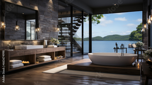 Generative ai illustration of Bathroom in minimalist modern interior