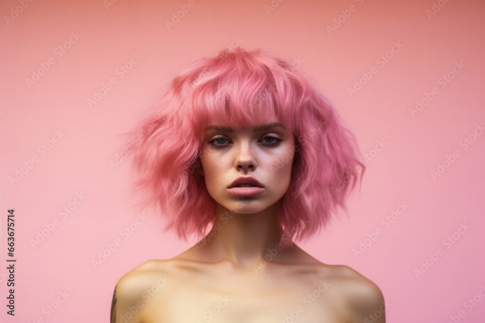Obraz premium Young pink haired woman on a clean background