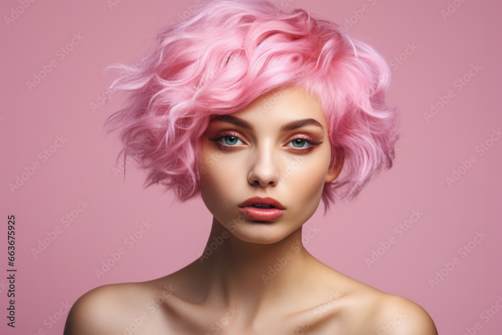 Young pink haired woman on a clean background Young pink haired woman on a clean background