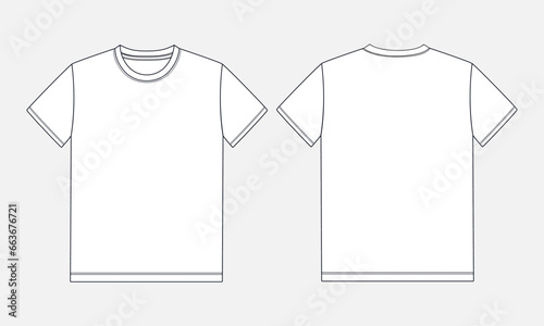 Short sleeve Basic T shirt overall technical fashion flat sketch vector illustration template front and back views. Apparel clothing mock up for men's and boys.
