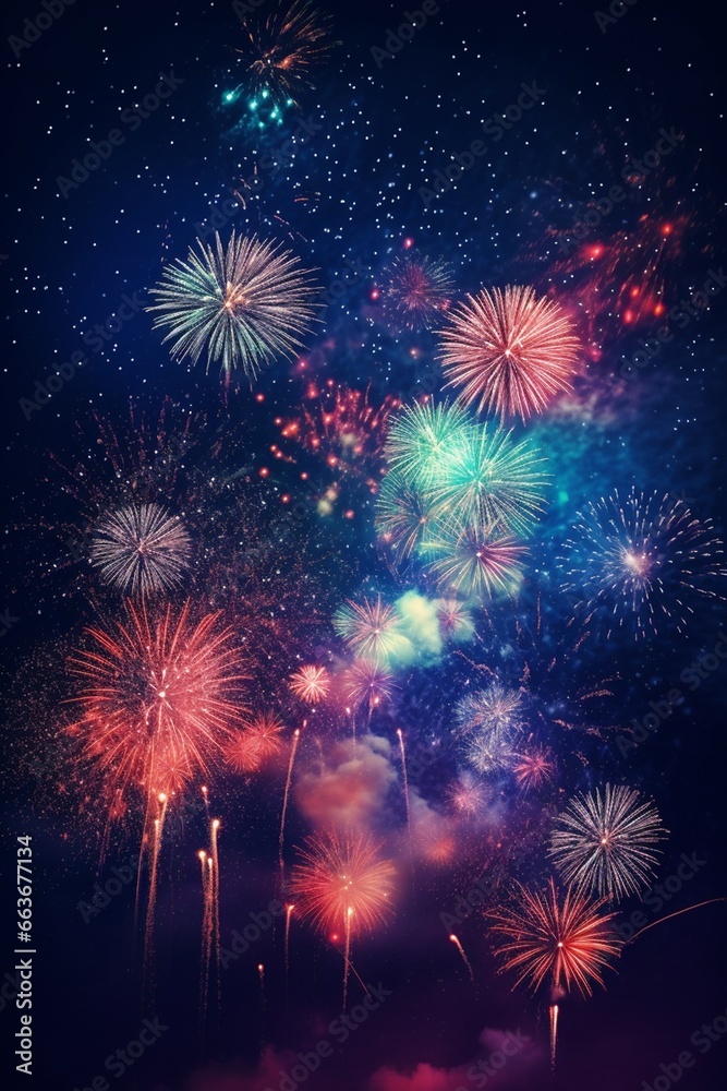 Colorful fireworks light up the sky at New Year's celebrations.