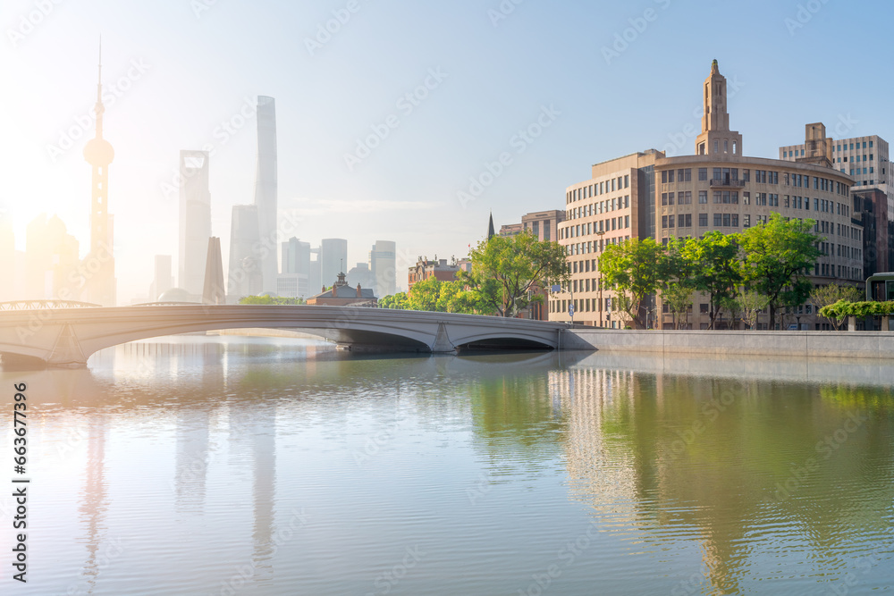 financial district in Shanghai in morning