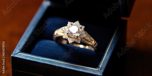 A very nice and luxurious diamond gold ring in the ring box © candra