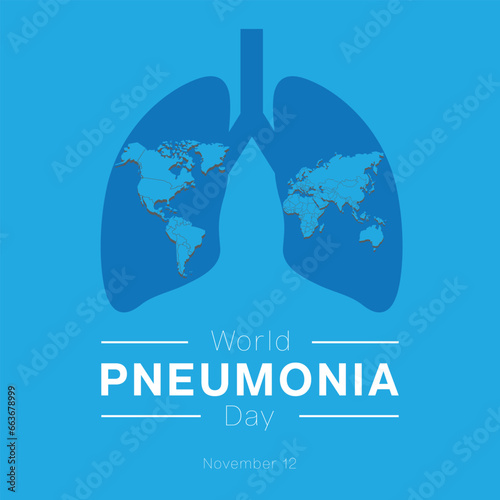 World Pneumonia Day design with with a world map inside lung on a blue background. Vector illustration
