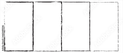 Set of abstract grungy chalk strokes,  and frames hand painted with black chalkboard effect. Vector illustration
