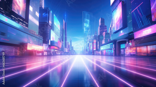 Holographic billboards towering over neon streets
