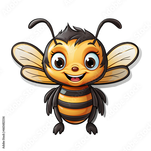 Bee sticker, cartoon style, on a transparent background