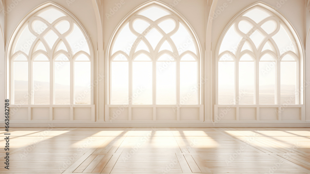 View of empty room in classic style with arch window