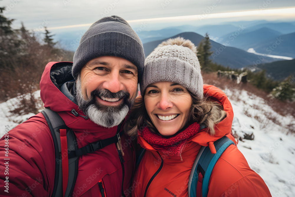 Winter Wanderers, Adventurous Seniors Capture Youthful Spirit Amidst Majestic Mountain Scenery Winter Wanderers, Adventurous Seniors Capture Youthful Spirit Amidst Majestic Mountain Scenery