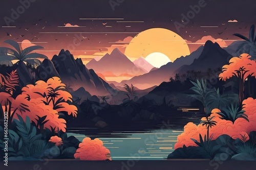 sunset in the mountains illustration