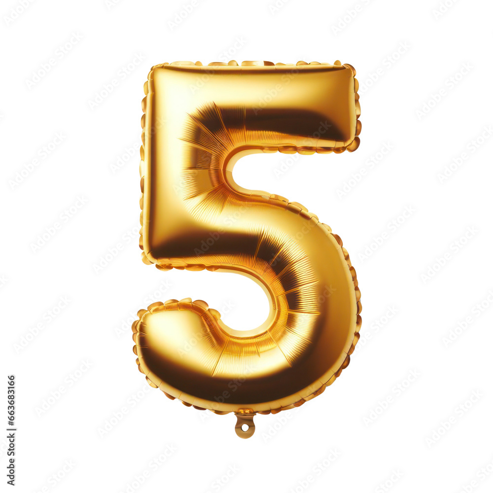 Five number 5 font golden balloon isolated on white transparent background, PNG Five number 5 font golden balloon isolated on white transparent background, PNG