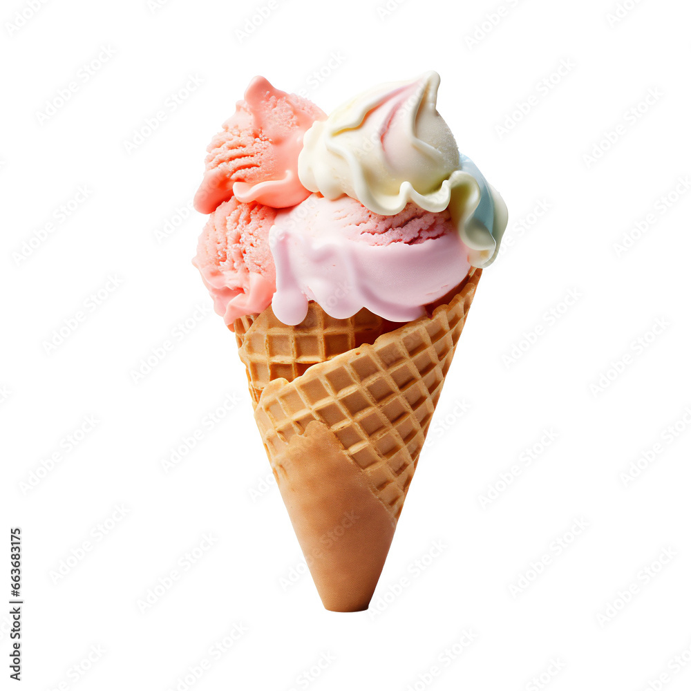 Delicious Cone Ice Cream with a variety of flavor. Food and Desserts Photography. Ai generative. Delicious Cone Ice Cream with a variety of flavor. Food and Desserts Photography. Ai generative.
