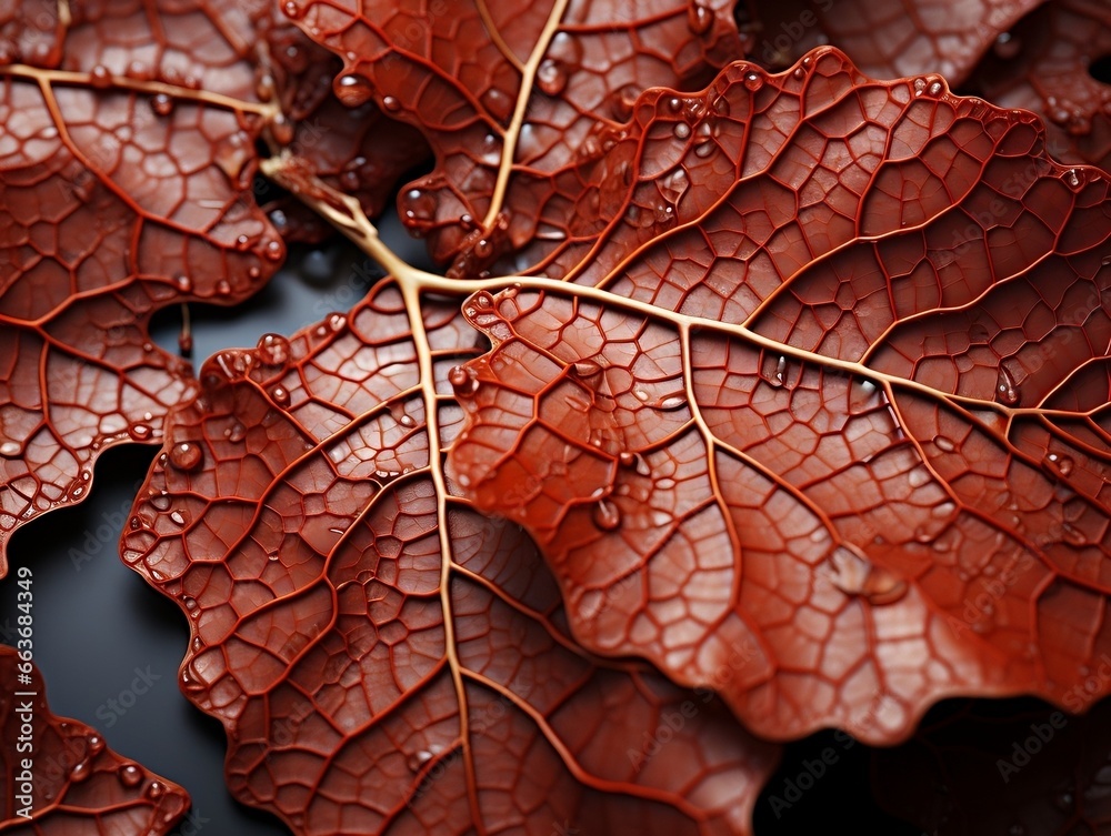 Fototapeta premium Organic geometry red veins and leaves focus on joints generative ai
