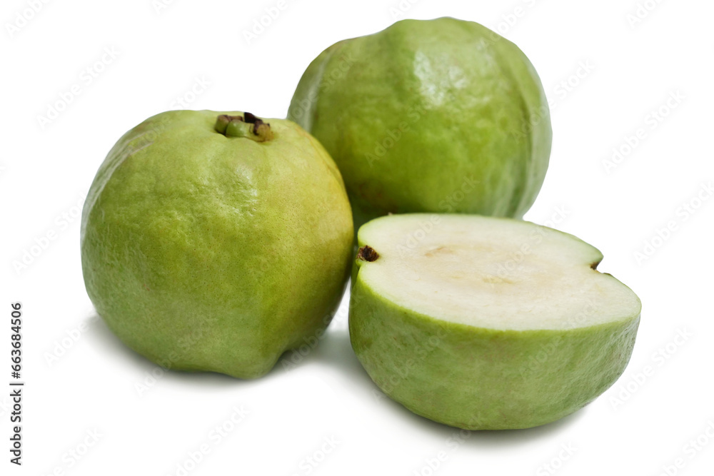 Guava, green organic ripe fresh exotic tropical fruit isolated cut out