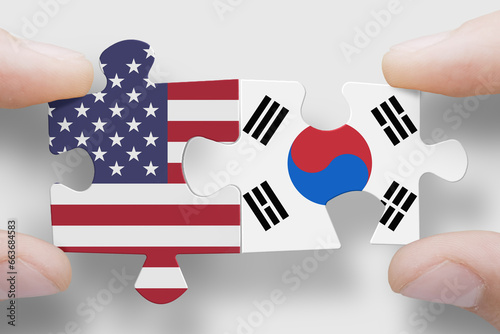 Puzzle made from flags of USA and South Korea.