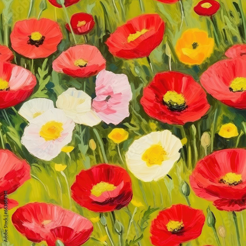 Flowers impressionism colorful artistic repeat pattern in the style of oil painting