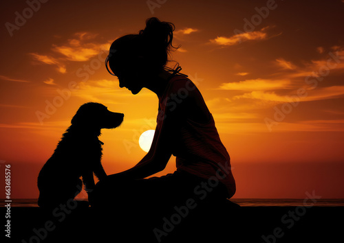 Silhouette of a Girl and Dog Sunset Pet Loss Grief Memorial