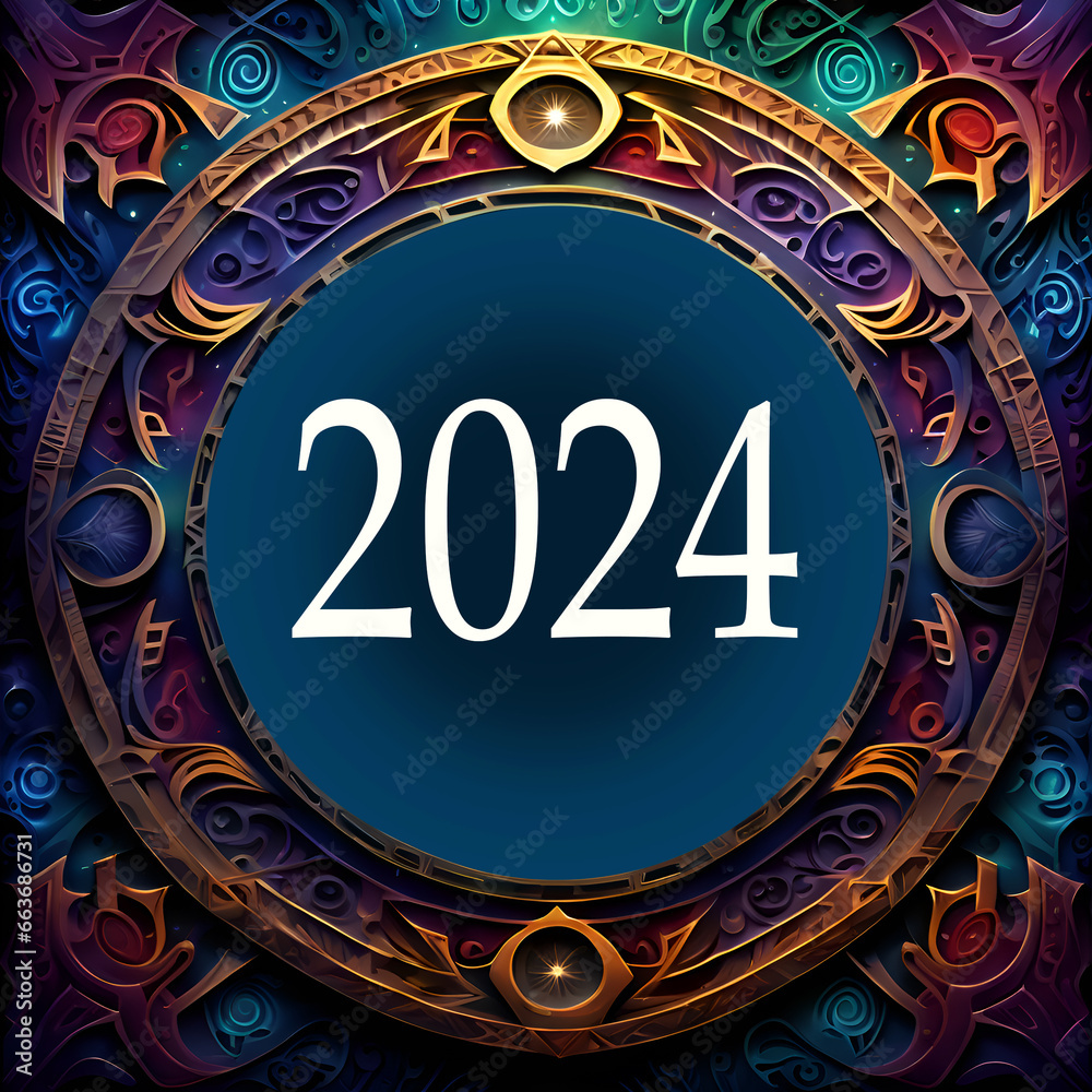 Colorful number 2024. Happy new year 2024 design with unique colorful numbers. Premium poster, banner, greeting and 2024 celebration.