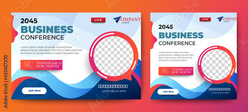 Business Conference live webinar banner invitation and social media post template. Blue and white. Business webinar invitation design. Vector	