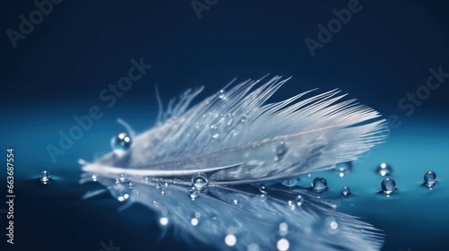 drops of water dew on a fluffy feather close-up macro view wallpaper background