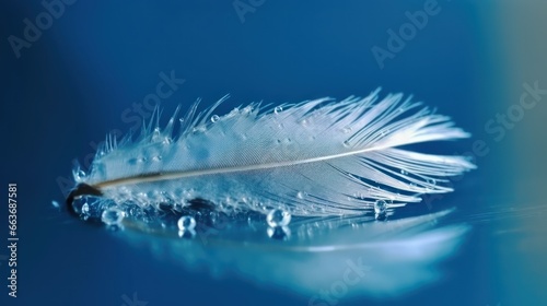drops of water dew on a fluffy feather close-up macro view wallpaper background