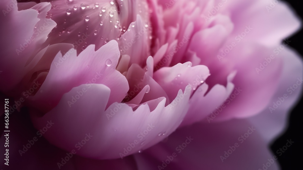 Abstract nature background with beautiful water drops on peony blossom in close up view wallpaper background