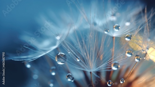 Beautiful dew drops on a dandelion seed macro,dandelion wallpaper background