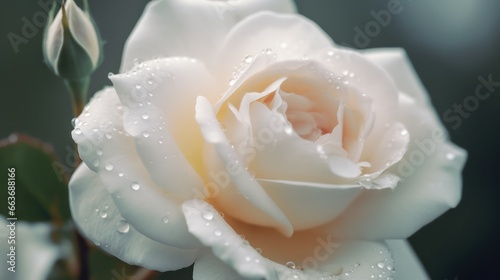 Beautiful white rose with dew drops close-up macro wallpaper background
