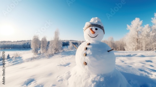 Cheerful snowman of snowdrifts on snow outdoors  © SaraY Studio 