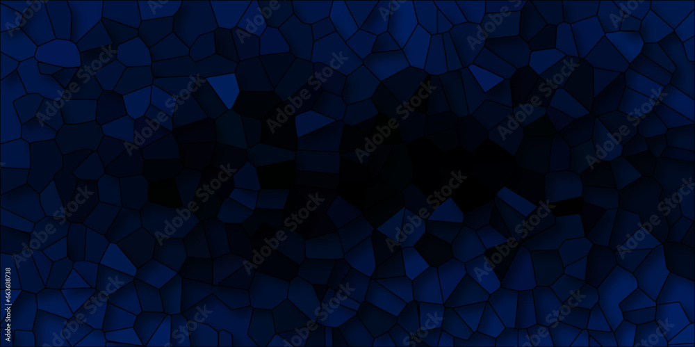 Obraz premium Dark blue and white Broken-Stained Glass Background with white lines Voronoi diagram background Seamless pattern with 3d shapes vector Vintage Illustration background. Geometric Retro tiles pattern