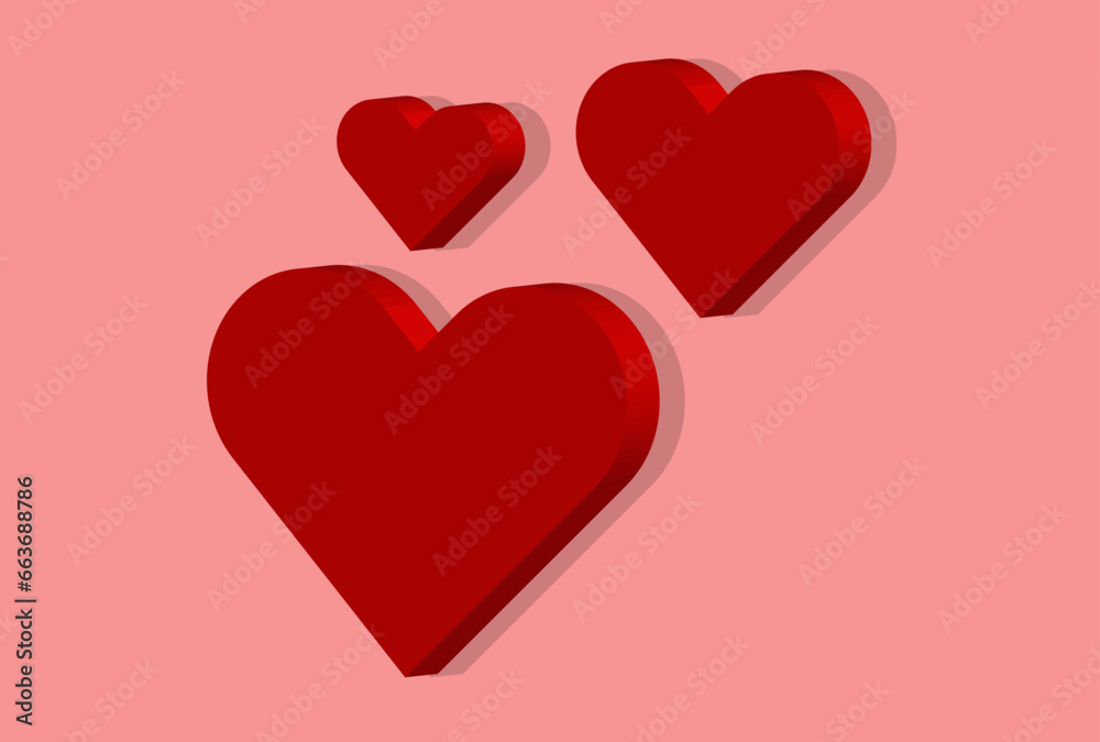 Three red heart 3D on background. Three red heart 3D on background.