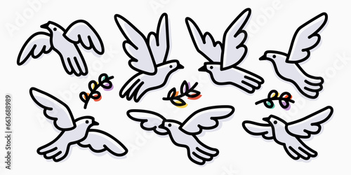 Wallpaper Mural quirky cute dove cartoon outline vector logo icon illustration set Torontodigital.ca