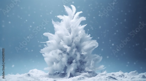 White feather christmas tree isolated on blue background