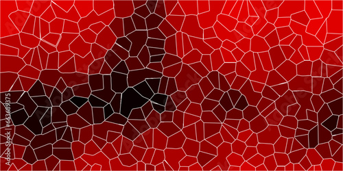 Dark red and black Broken Stained Glass Background with White lines. Voronoi diagram background. Seamless pattern shapes vector Vintage Illustration background. Geometric Retro tiles pattern