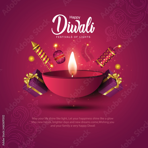 happy Diwali. Indian festivals of light with Diwali elements. vector illustration design.