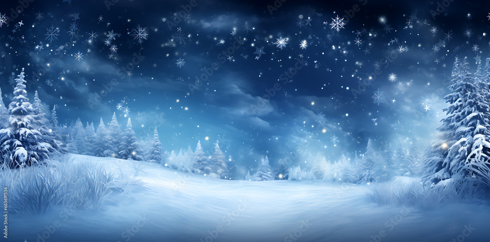 Snowy winter Christmas background with pine trees, snowy winter scenes, naturalistic backgrounds, snow scenes. Illustration AI Generative.