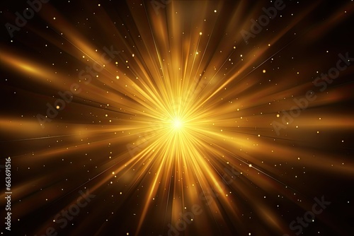 Vibrant burst of energetic light in an abstract space. Shiny glitter explosion. Celebration of gold and color. Starry fireworks. Festive illustration