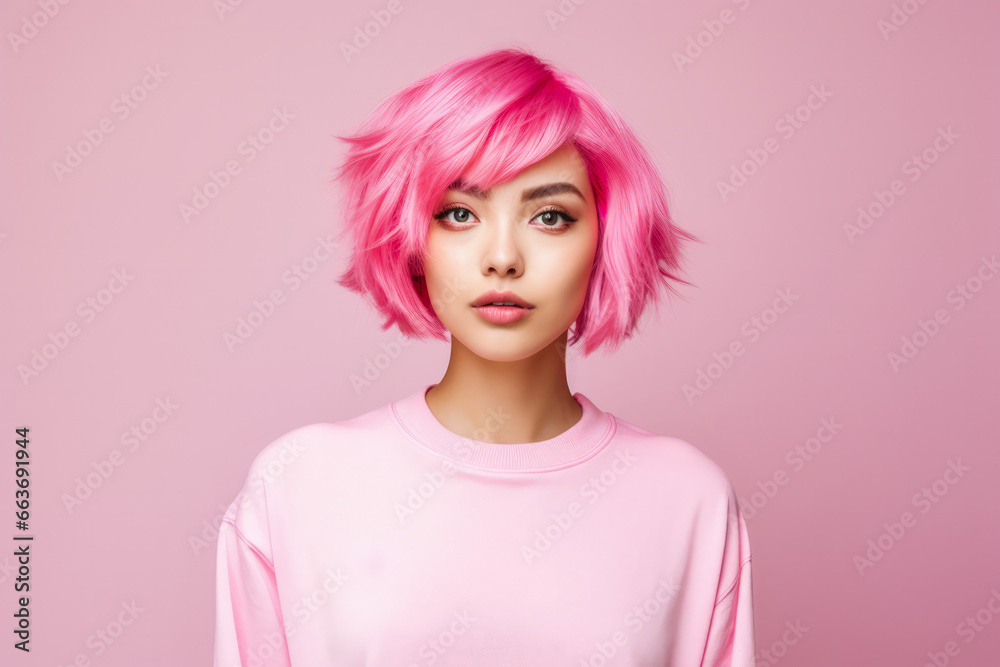 Young Japanese pink haired woman on a clean background Young Japanese pink haired woman on a clean background