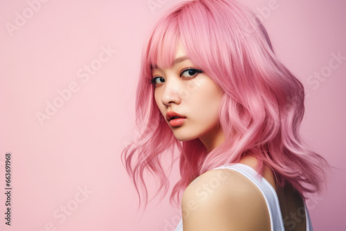 Young Japanese pink haired woman on a clean background © JuanM