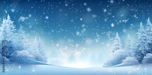 Snowy winter Christmas background with pine trees, snowy winter scenes, naturalistic backgrounds, snow scenes. Illustration AI Generative. © digitalproducts