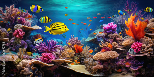 Beautiful coral reef and colorful tropical fishes