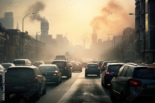Wallpaper Mural Cars in a morning traffic jam in a heavily polluted city, smoke, dirty air Torontodigital.ca