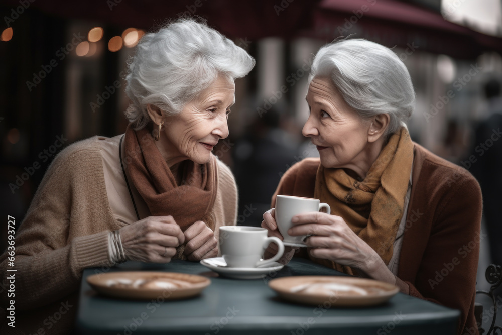 Two mature beautiful women friends, AI generated Two mature beautiful women friends, AI generated