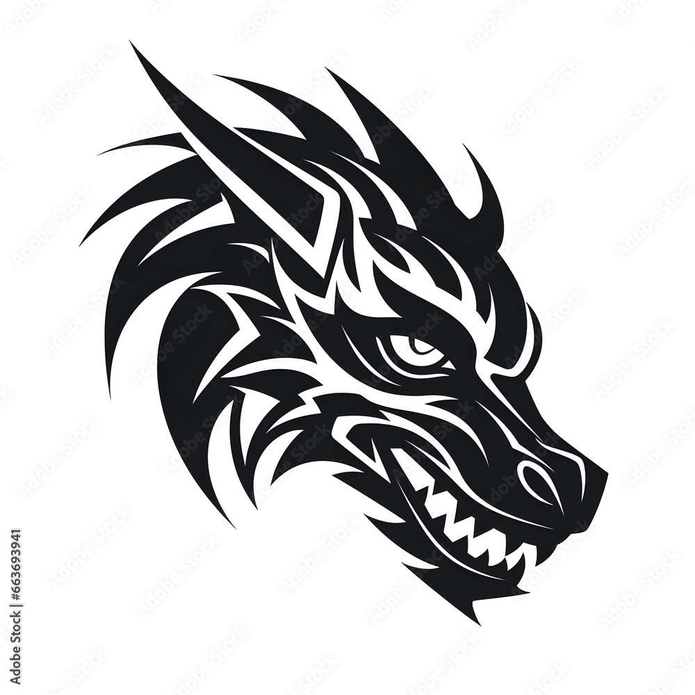 Dragon head tribal tattoo design dark art illustration isolated on ...
